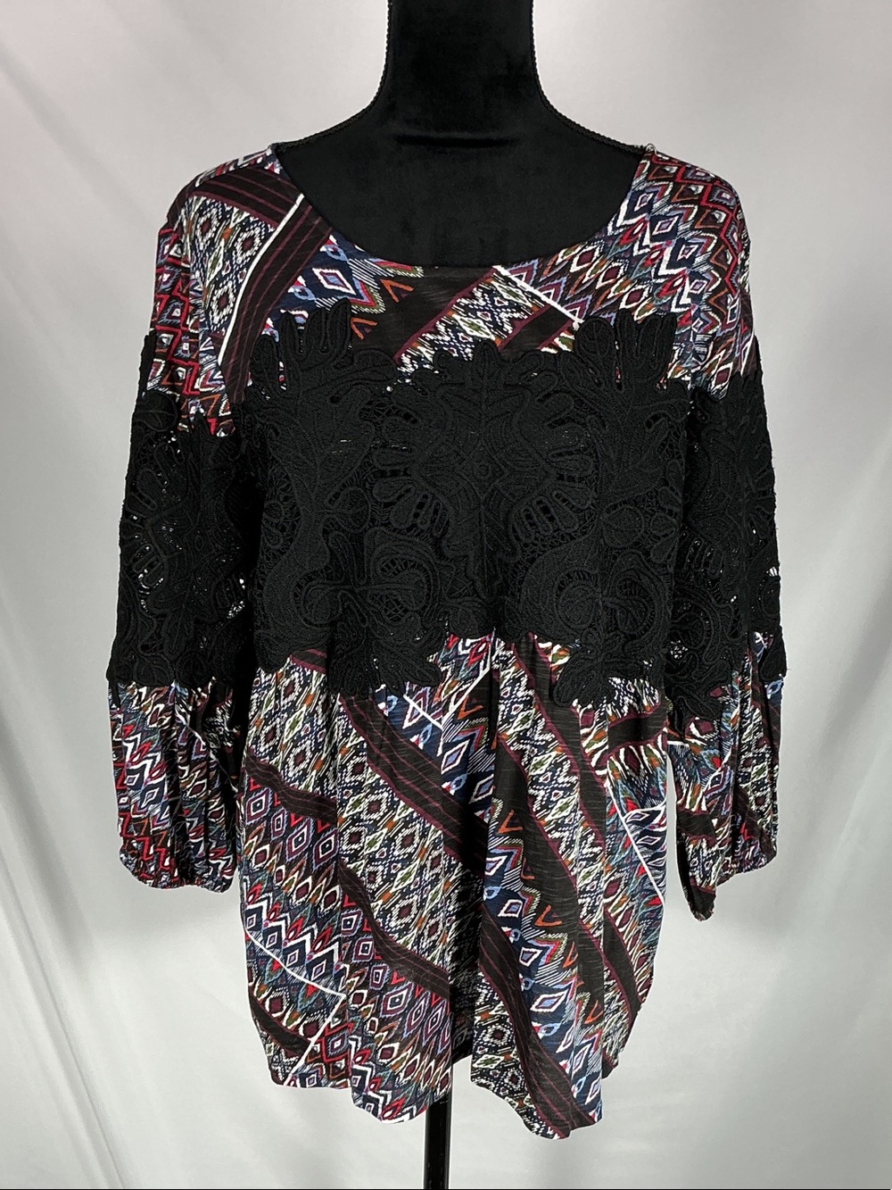 Vintage America Blues Skylar Lace Boho Paisley Peasant Tunic Blouse Top XL